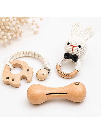 Set di 3 sonagli in cotone e legno naturale | SEVIRA KIDS
