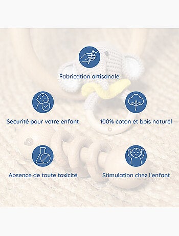 Set di 3 sonagli in cotone e legno naturale | SEVIRA KIDS