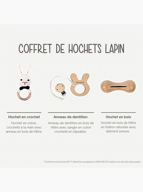 Set di 3 sonagli in cotone e legno naturale | SEVIRA KIDS - Kiabi