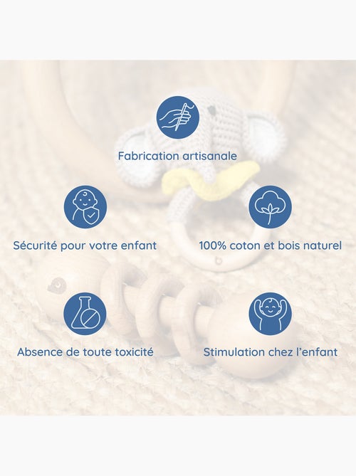 Set di 3 sonagli in cotone e legno naturale | SEVIRA KIDS - Kiabi