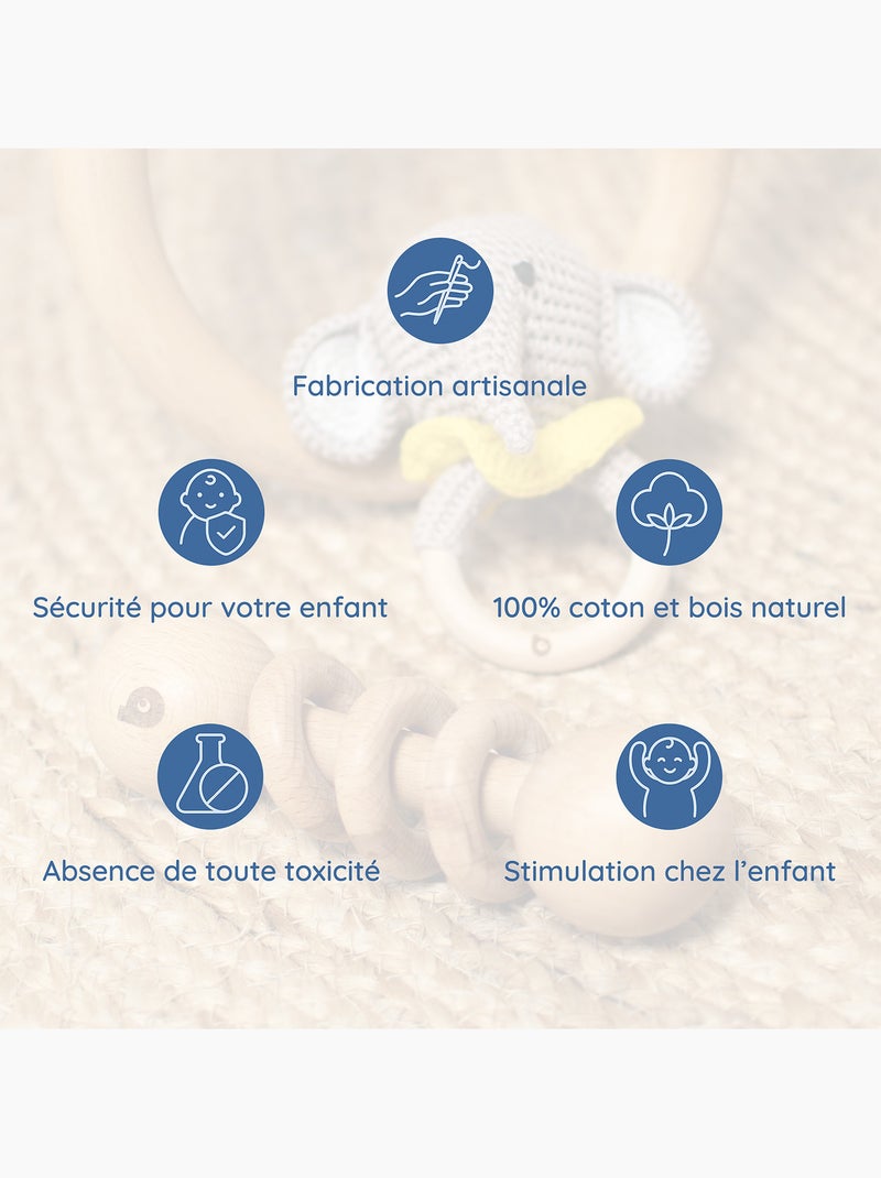 Set di 3 sonagli in cotone e legno naturale | SEVIRA KIDS Bianco - Kiabi
