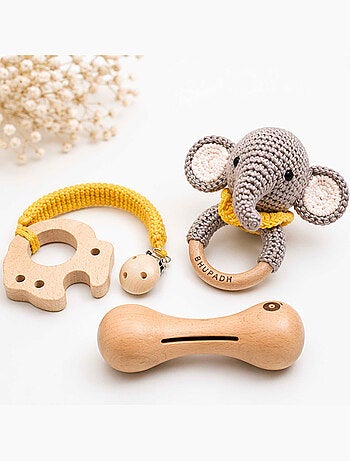 Set di 3 sonagli in cotone e legno naturale | SEVIRA KIDS