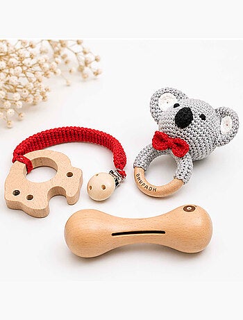 Set di 3 sonagli in cotone e legno naturale | sevira kids | sevira kids