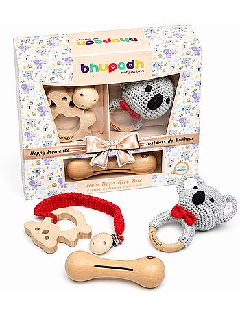 Set di 3 sonagli in cotone e legno naturale | sevira kids | sevira kids