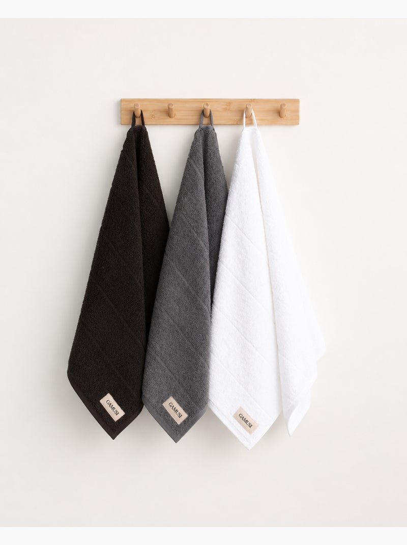 Set di 3 strofinacci da cucina 100% cotone, colori assortiti, tessuto spugna - Gamusi. Grigio nero bianco - Kiabi