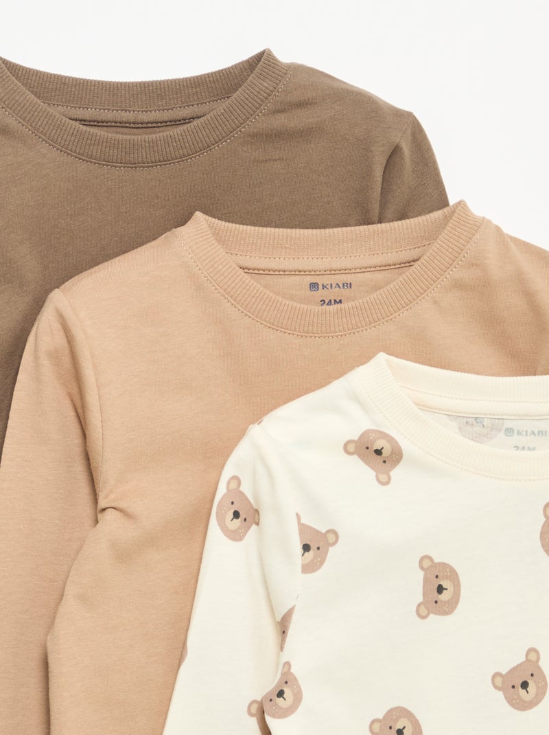 Set di 3 t-shirt a maniche lunghe Beige - Kiabi
