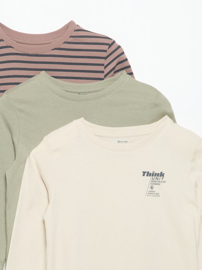 Set di 3 T-shirt a maniche lunghe Beige - Kiabi