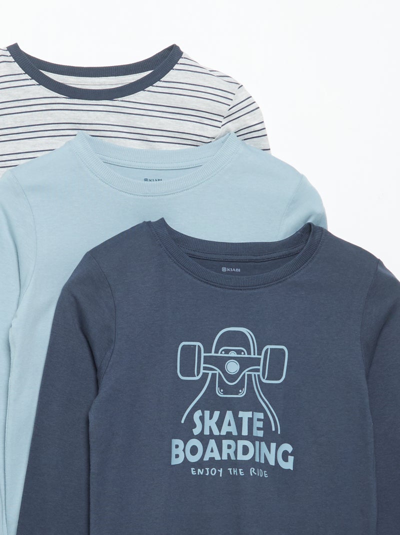 Set di 3 T-shirt a maniche lunghe Blu - Kiabi