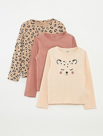 Set di 3 t-shirt a maniche lunghe e scollo tondo