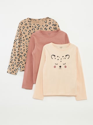 Set di 3 t-shirt a maniche lunghe e scollo tondo