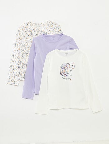 Set di 3 t-shirt a maniche lunghe e scollo tondo