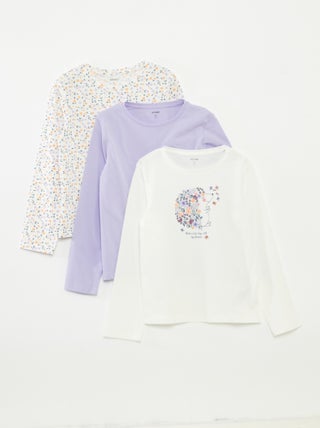 Set di 3 t-shirt a maniche lunghe e scollo tondo