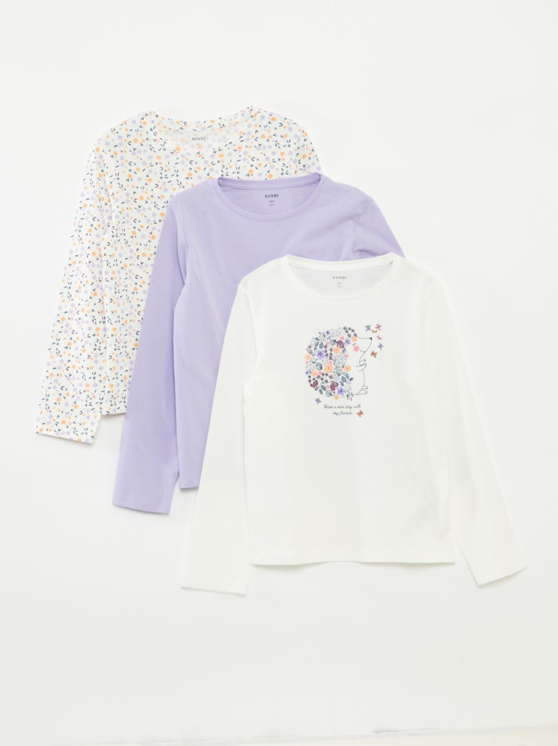 Set di 3 t-shirt a maniche lunghe e scollo tondo Beige - Kiabi