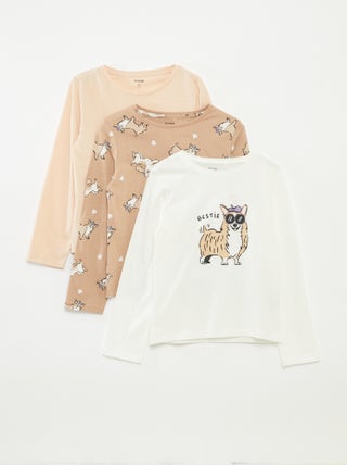 Set di 3 t-shirt a maniche lunghe e scollo tondo