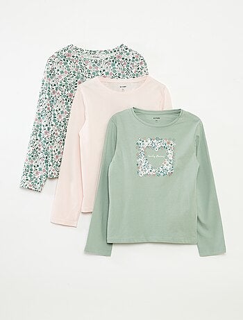 Set di 3 t-shirt a maniche lunghe e scollo tondo