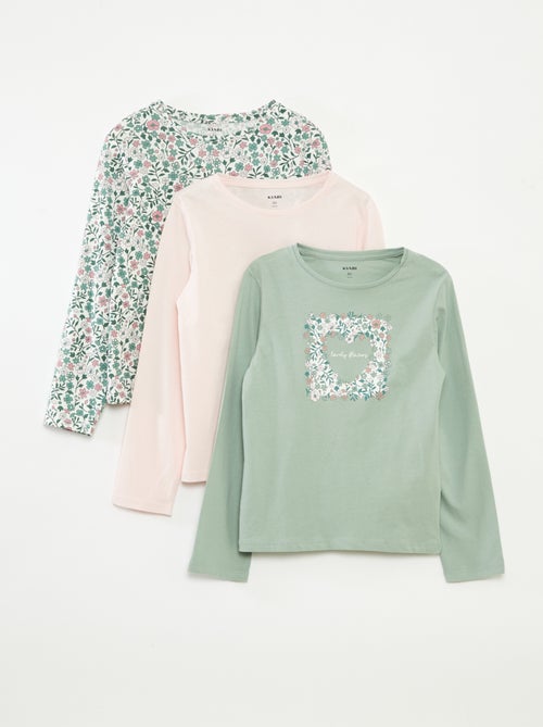 Set di 3 t-shirt a maniche lunghe e scollo tondo - Kiabi