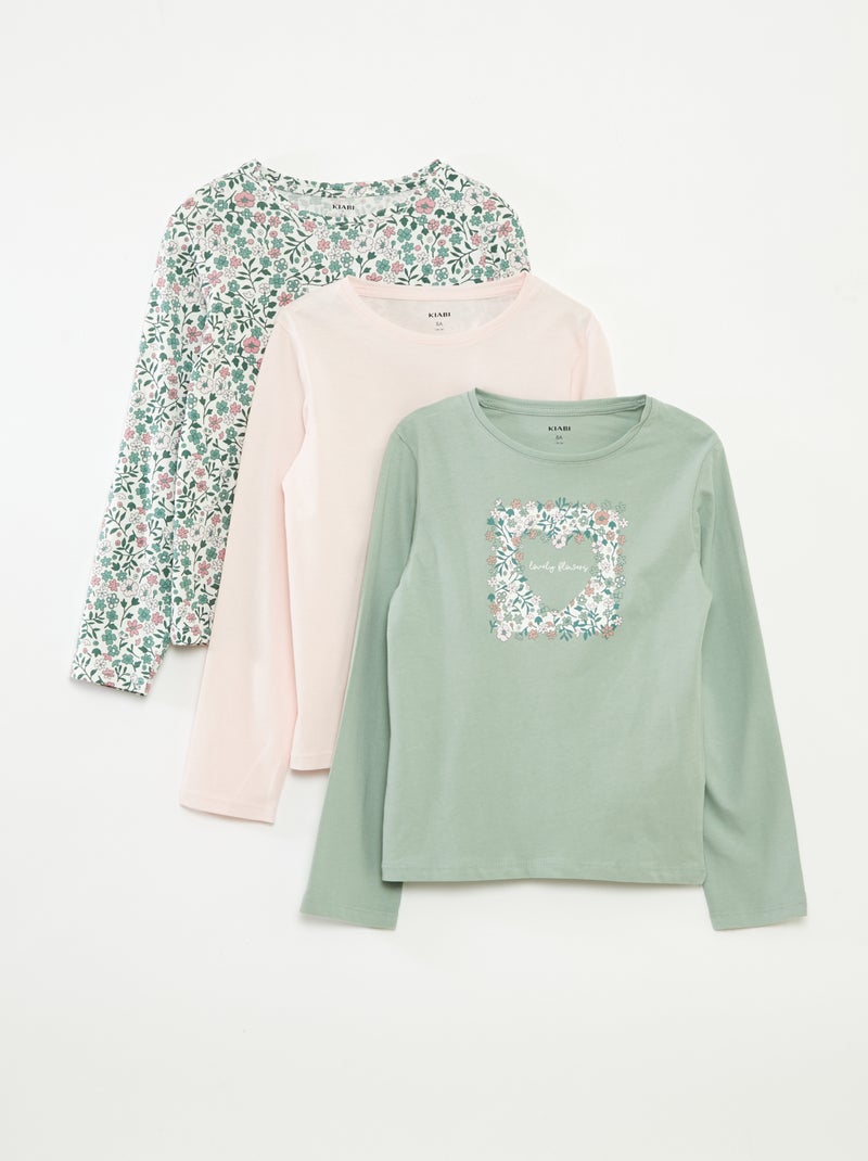 Set di 3 t-shirt a maniche lunghe e scollo tondo Blu - Kiabi