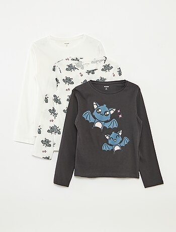 Set di 3 t-shirt a maniche lunghe e scollo tondo