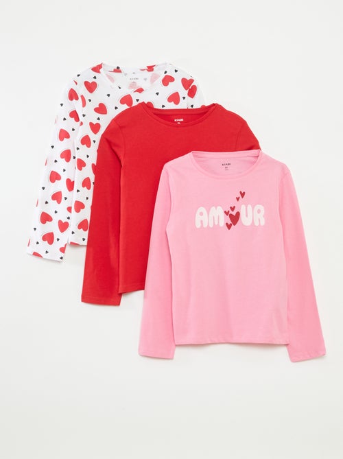 Set di 3 t-shirt a maniche lunghe e scollo tondo - Kiabi