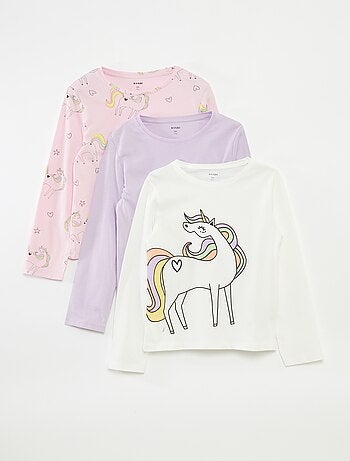 Set di 3 t-shirt a maniche lunghe e scollo tondo