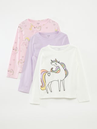 Set di 3 t-shirt a maniche lunghe e scollo tondo