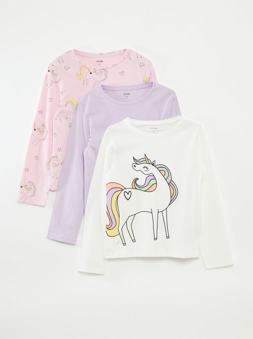 Set di 3 t-shirt a maniche lunghe e scollo tondo - Kiabi