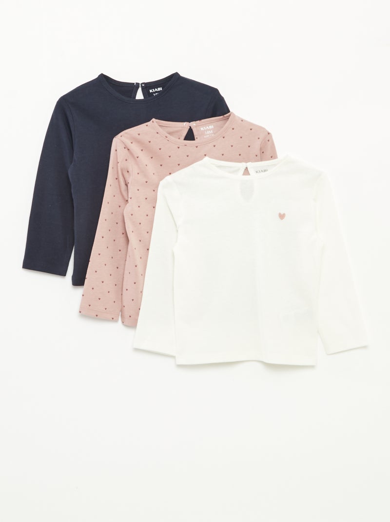 Set di 3 t-shirt a maniche lunghe Rosa - Kiabi