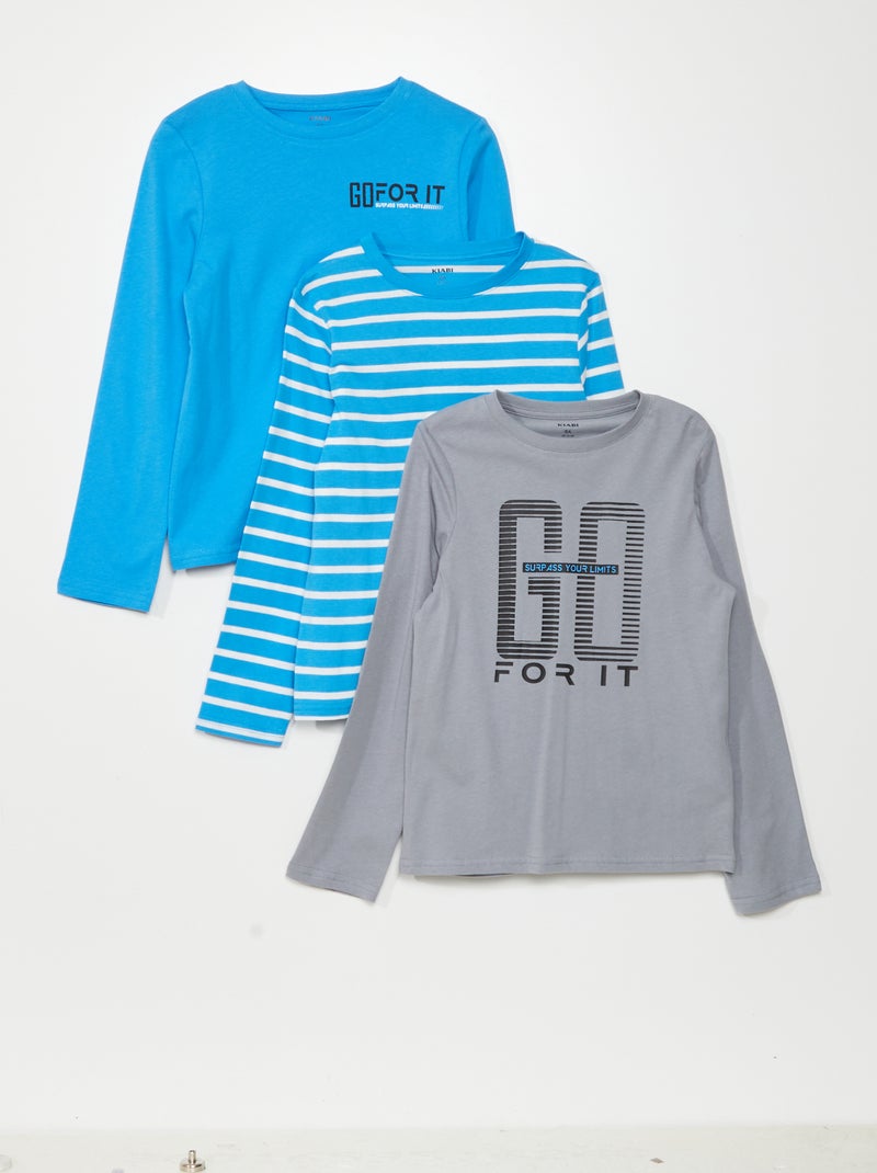 Set di 3 t-shirt in jersey a maniche lunghe GRIGIO - Kiabi