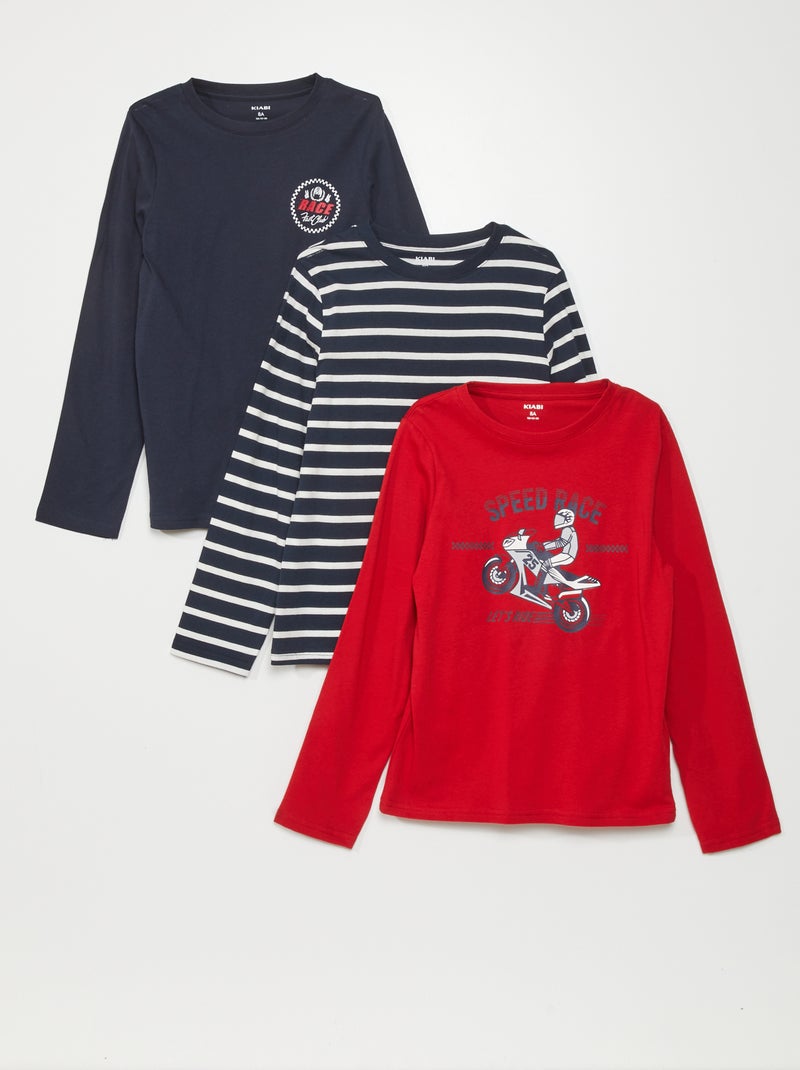 Set di 3 t-shirt in jersey a maniche lunghe ROSSO - Kiabi