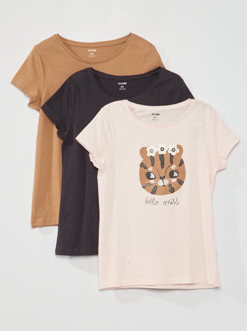 Set di 3 t-shirt in jersey con scollo tondo ROSA - Kiabi