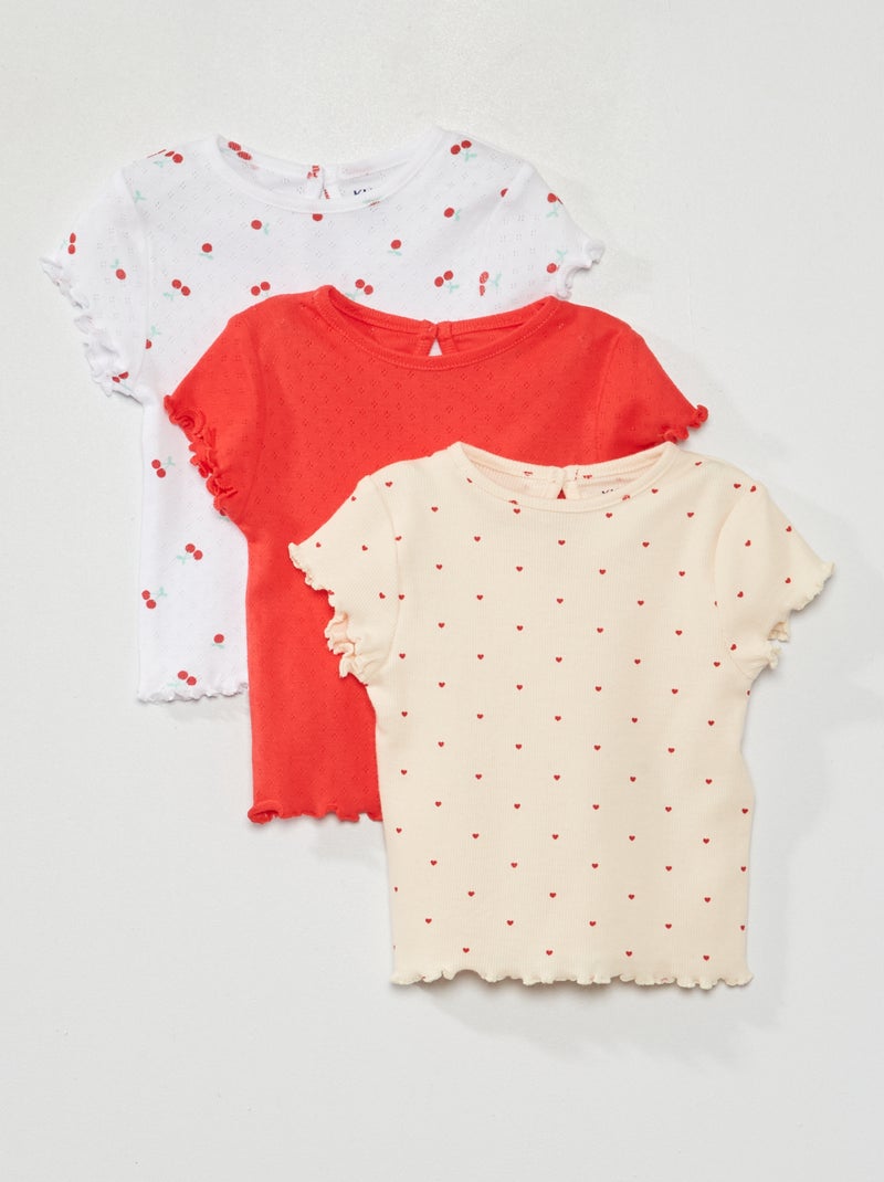 Set di 3 t-shirt in maglia pointelle ROSSO - Kiabi
