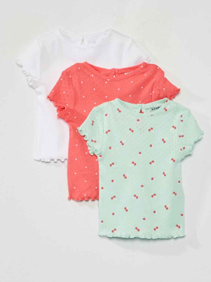 Set di 3 t-shirt in maglia pointelle VERDE - Kiabi