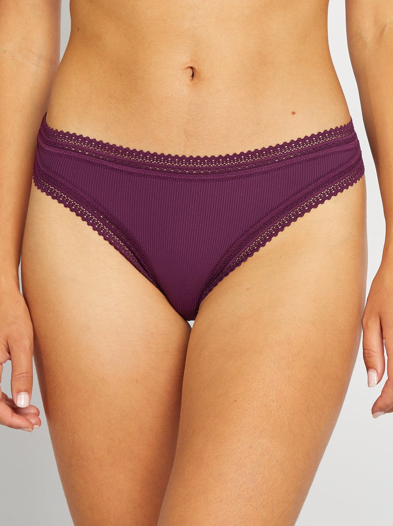 Set di 3 tanga a coste VIOLA - Kiabi