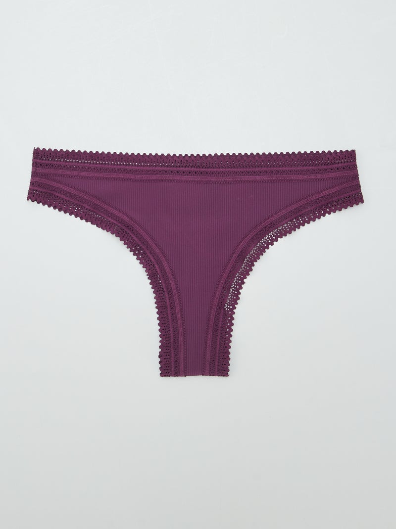 Set di 3 tanga a coste VIOLA - Kiabi