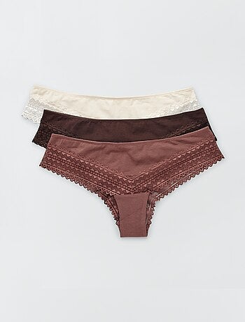 Set di 3 tanga in cotone e pizzo