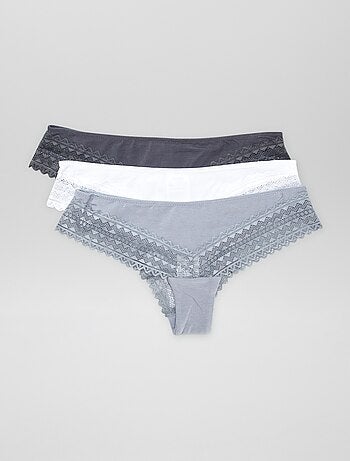 Set di 3 tanga in cotone e pizzo