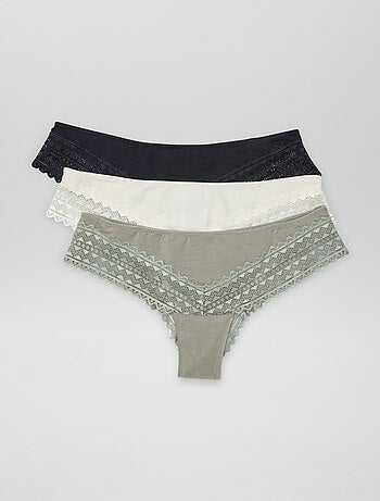 Set di 3 tanga in cotone e pizzo