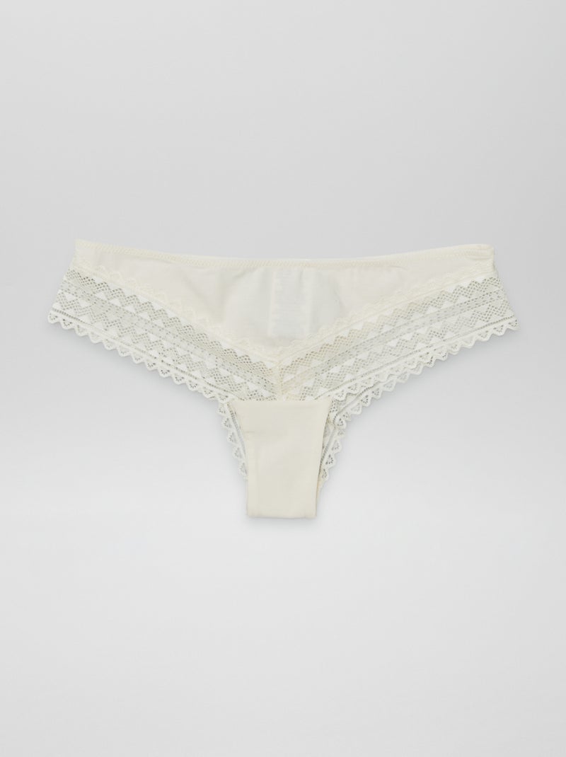 Set di 3 tanga in cotone e pizzo KAKI - Kiabi