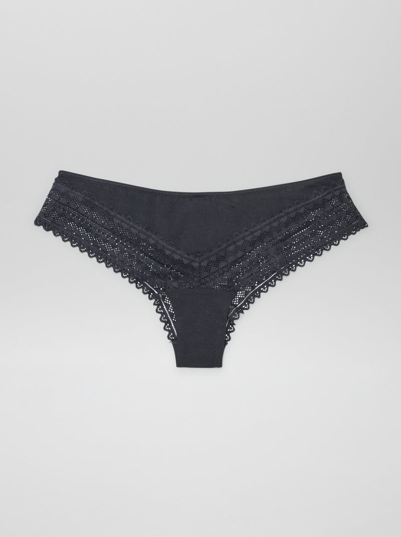 Set di 3 tanga in cotone e pizzo KAKI - Kiabi
