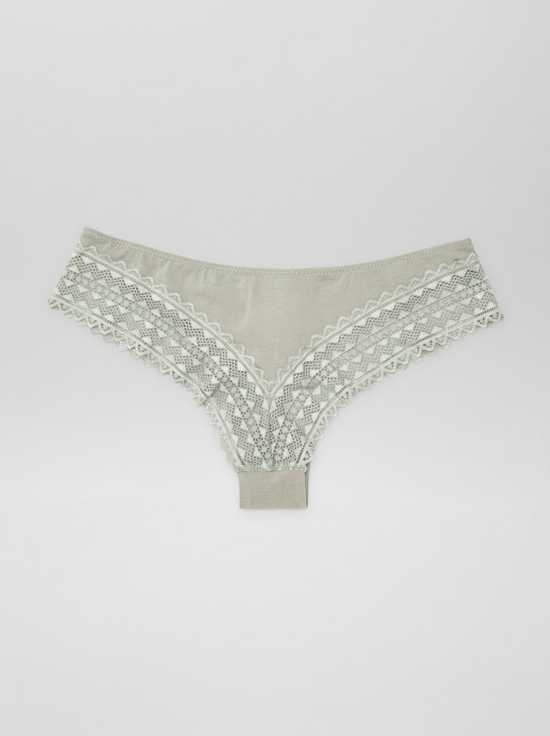 Set di 3 tanga in cotone e pizzo KAKI - Kiabi