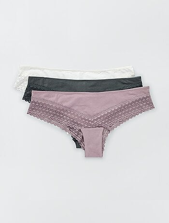 Set di 3 tanga in cotone e pizzo