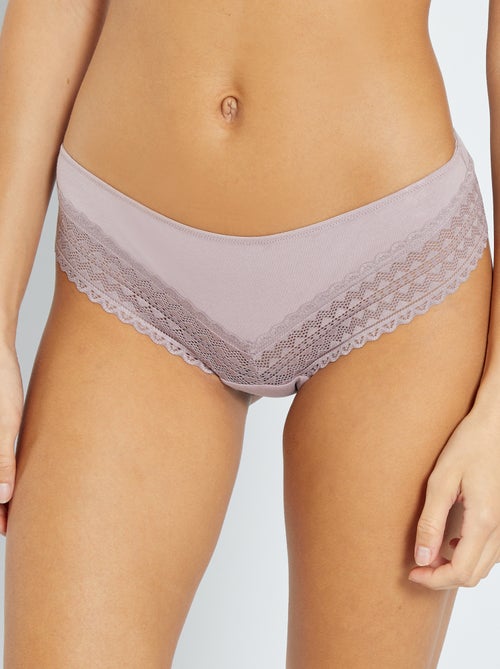 Set di 3 tanga in cotone e pizzo - Kiabi