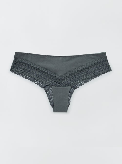 Set di 3 tanga in cotone e pizzo - Kiabi