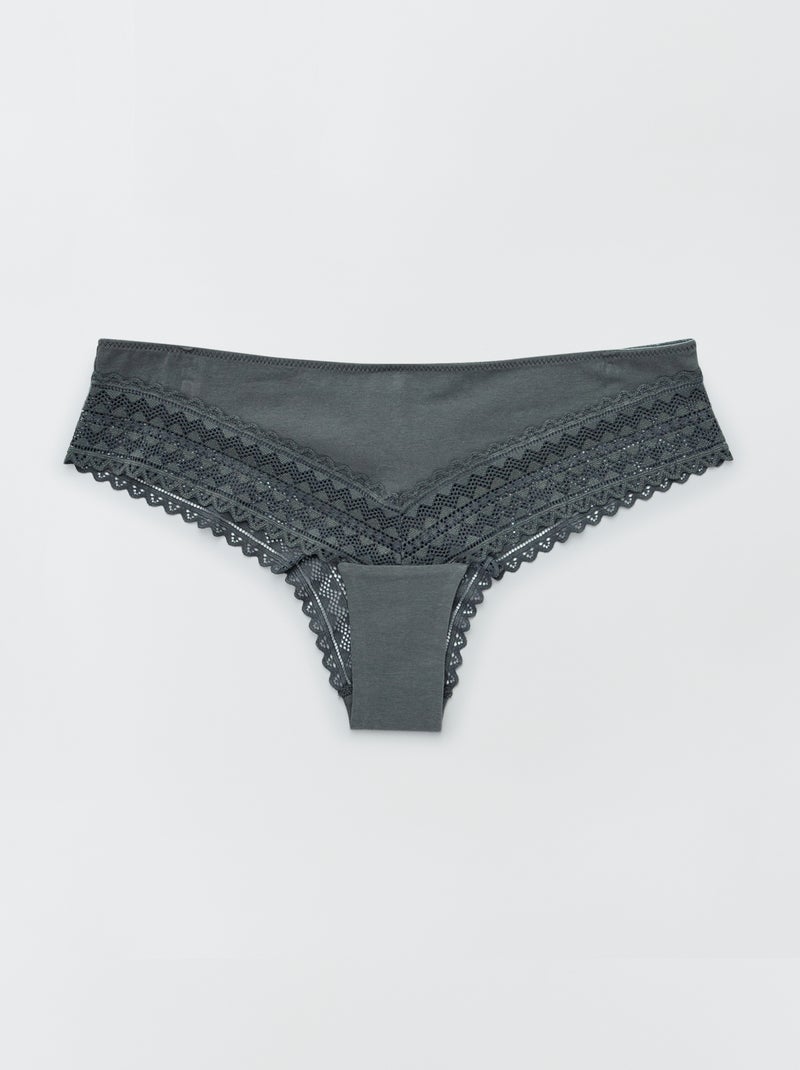 Set di 3 tanga in cotone e pizzo rosa grigio - Kiabi
