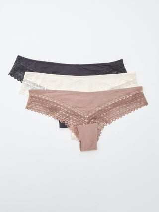 Set di 3 tanga in cotone e pizzo
