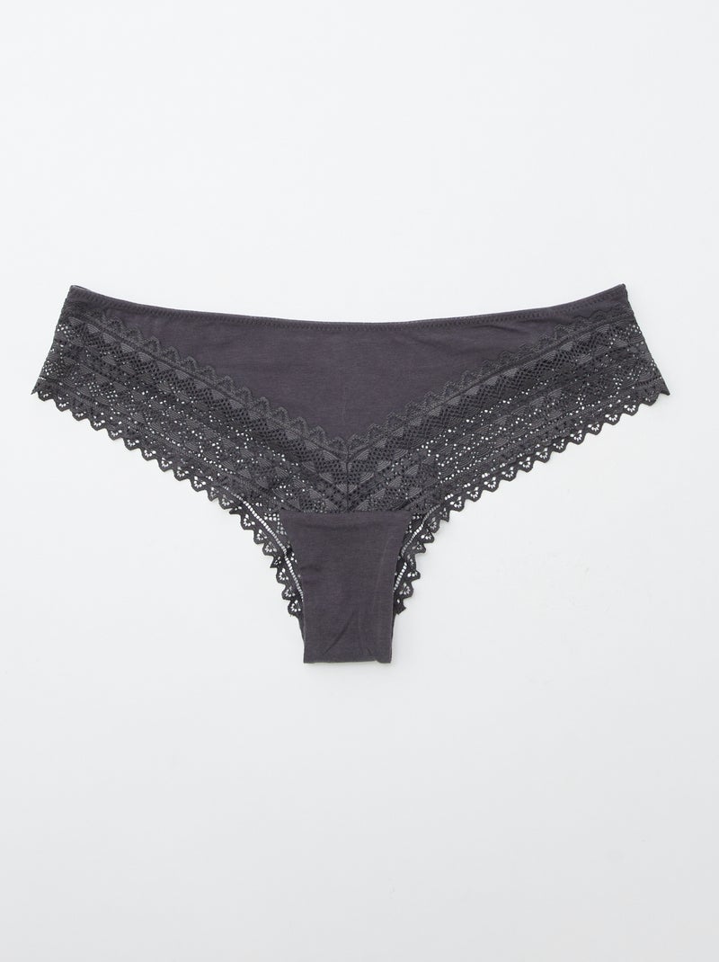Set di 3 tanga in cotone e pizzo ROSA - Kiabi