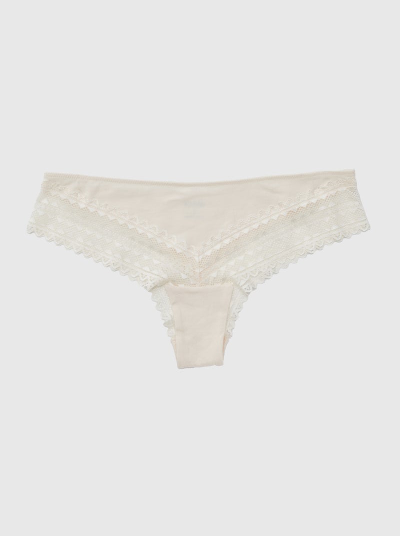 Set di 3 tanga in cotone e pizzo ROSA - Kiabi