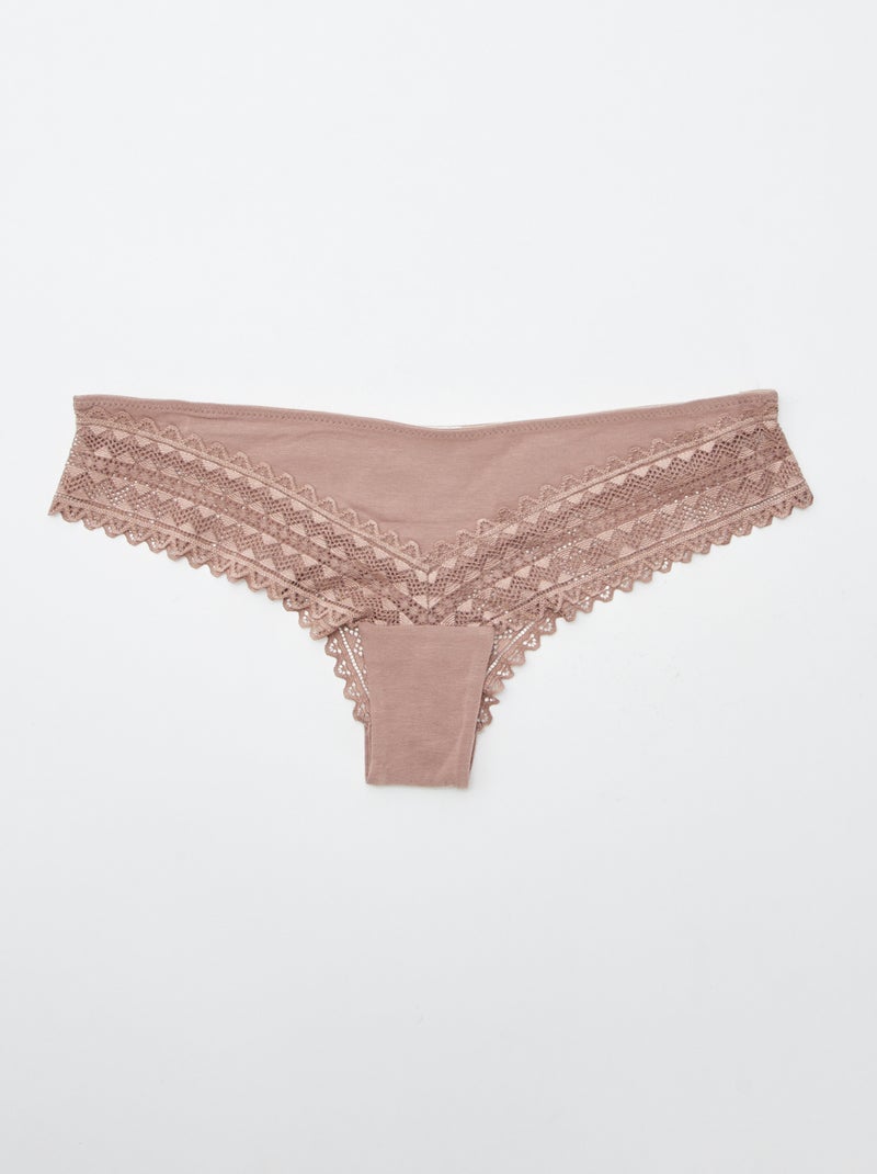 Set di 3 tanga in cotone e pizzo ROSA - Kiabi