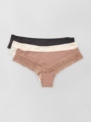 Set di 3 tanga in cotone e pizzo