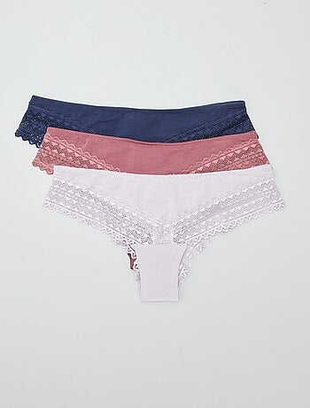Set di 3 tanga in cotone e pizzo